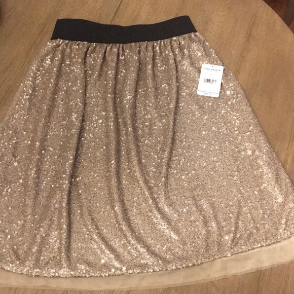 NWT Free People Taupe Elastic Waist Sequin Skirt S - Picture 2 of 8
